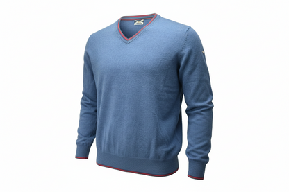 Maglia uomo Johnny Lambs - Scollo a V Lana lambswool Colore Blu