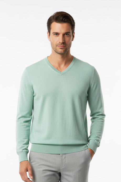 Pullover uomo La Fileria - Scollo a V - Verde acqua