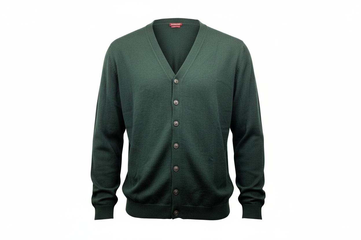 Cardigan uomo Bramante - Con bottoni 100% lana Merino extra fine colore Verde scuro
