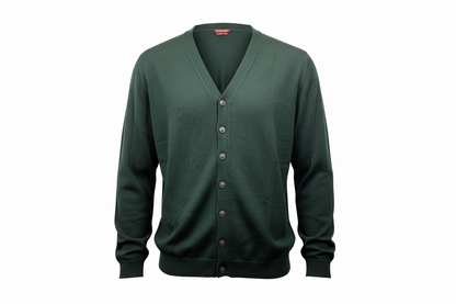 Cardigan uomo Bramante - Con bottoni 100% lana Merino extra fine colore Verde scuro