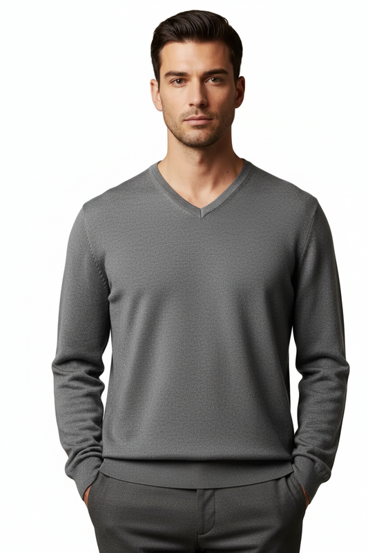 Maglia uomo Bramante - Scollo a V colore Grigio 100% Cotone Made in Italy