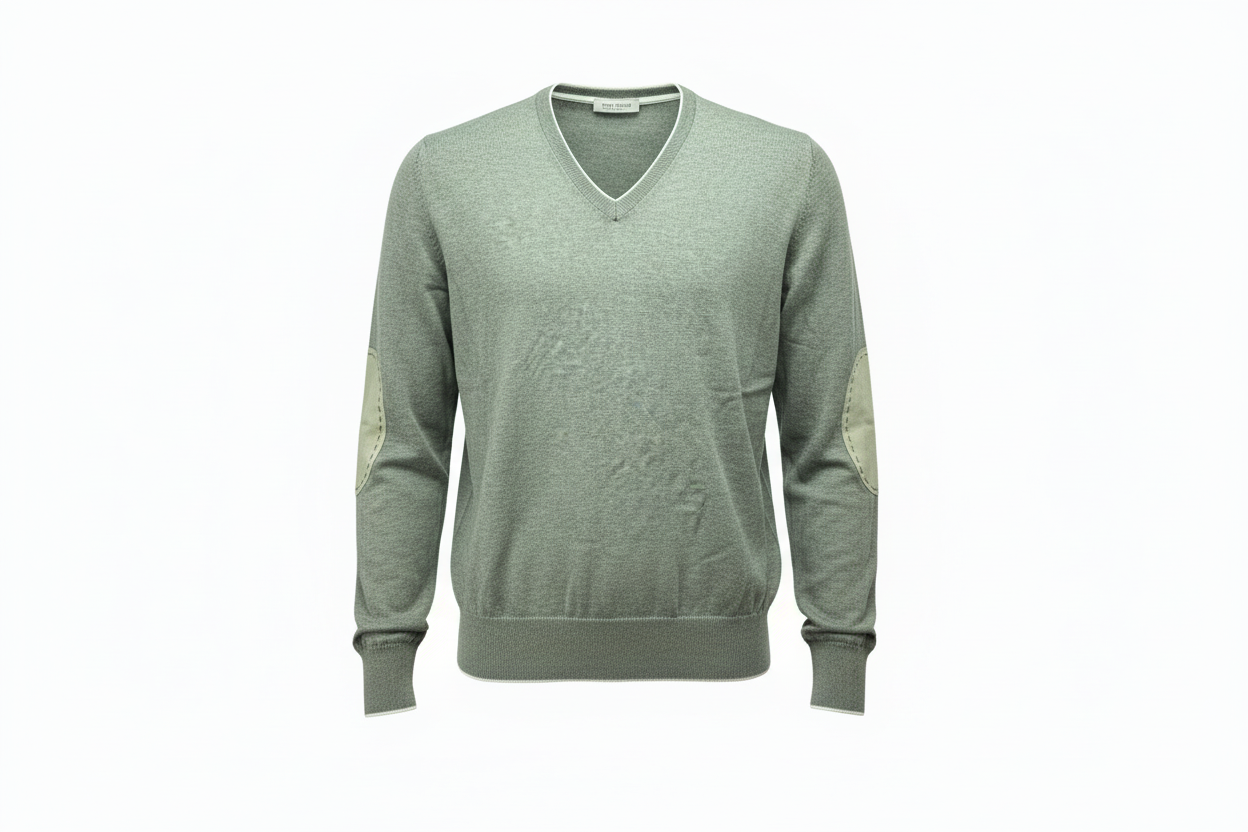 Maglia uomo Gran Sasso scollo a V grigio toppe in contrasto - Made in Italy