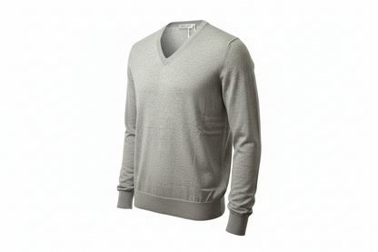 Maglia uomo Gran Sasso scollo a V grigio toppe in contrasto - dettaglio collo - Made in Italy
