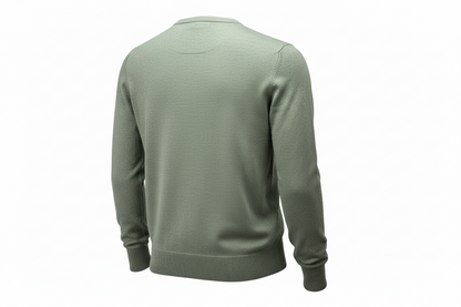 Maglia uomo Gran Sasso scollo a V grigio toppe in contrasto - vista posteriore - Made in Italy