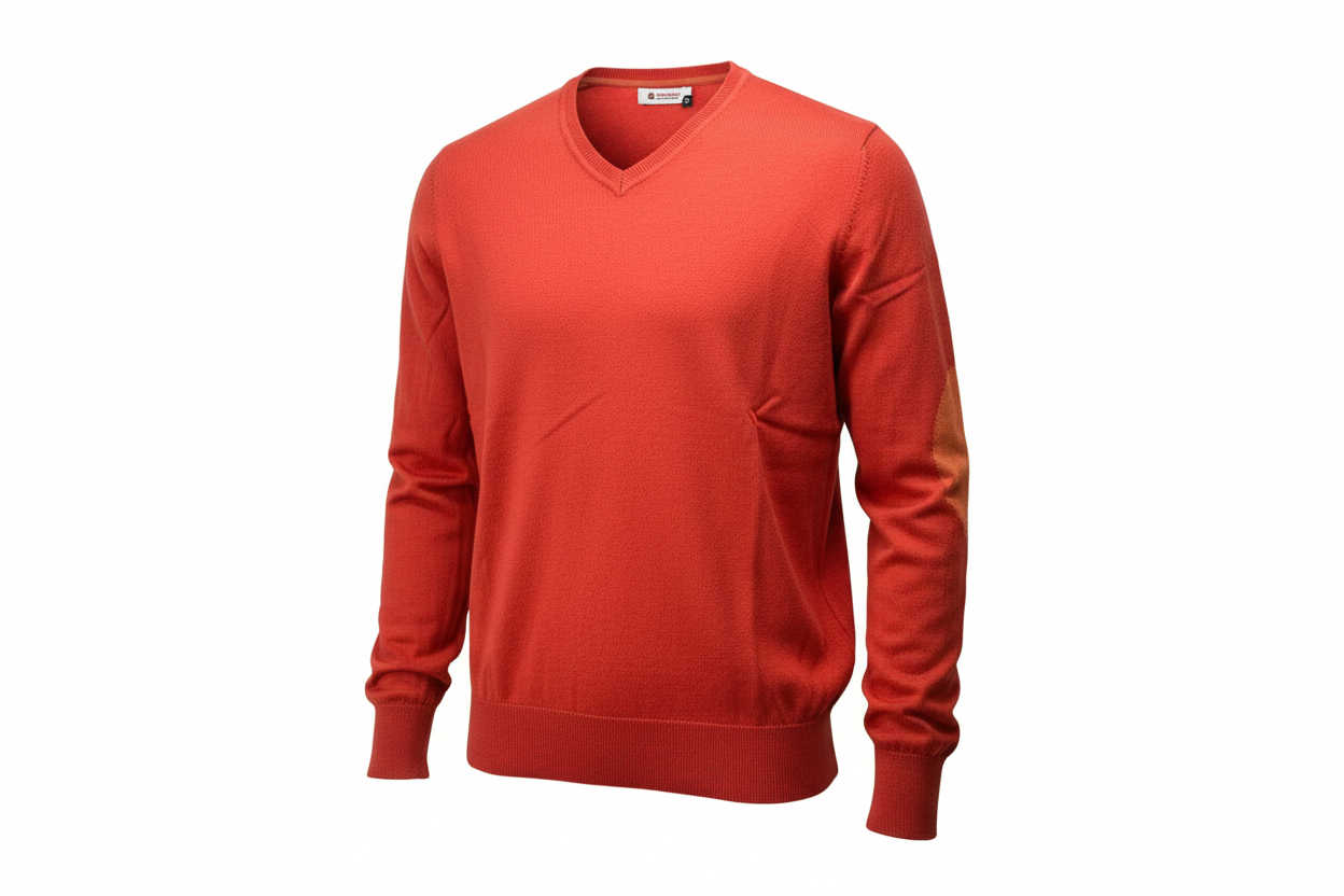 Maglia uomo Invicta scollo a V corallo toppe in contrasto - vista posteriore - Made in Italy