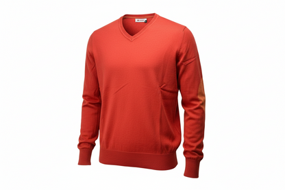 Maglia uomo Invicta scollo a V corallo toppe in contrasto - vista posteriore - Made in Italy