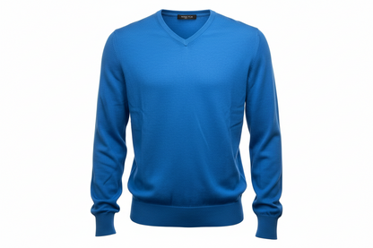 Maglia uomo Laboratori Italiani scollo a V blu royal - dettaglio collo - Made in Italy