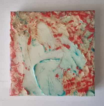 Marèa (Marea), Mini tela 10x10 cm dipinta a mano multi materico con supporto mini cavalletto. Opera unica fornita di certificato di autenticità. Dipinto a mano da AlbarosAtzeni 
