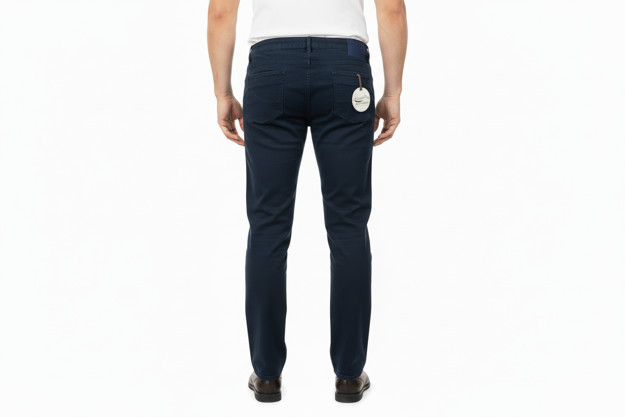 Pantalone Jacob Cohen 622 cotone blu scuro - dettaglio tessuto - Made in Italy
