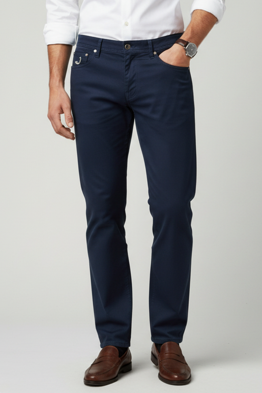 Pantalone Jacob Cohen 622 cotone blu scuro slim fit - vista frontale - Made in Italy