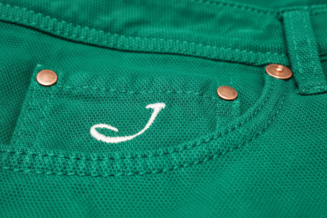 Pantalone Jacob Cohen cotone verde smeraldo - dettaglio tasca posteriore - Made in Italy