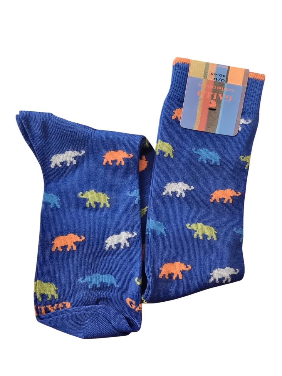 Calze lunghe Uomo - Gallo - Fantasia elefanti - blu