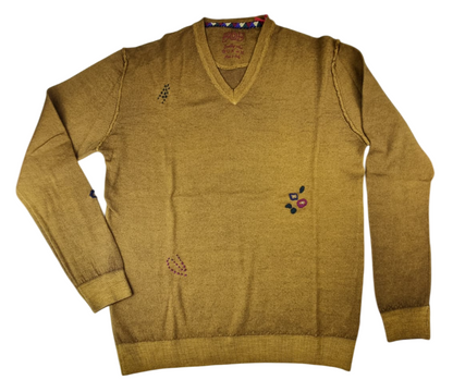 Maglia uomo BOB -  Scollo a V - Lana Ricamata