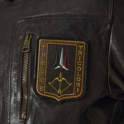 Giubbotto in pelle marrone da uomo Aeronautica Militare, giacca stile moda con dettagli classici e cuciture robuste.