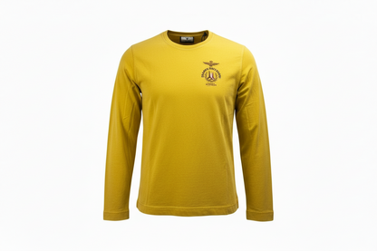 Maglia girocollo uomo Aeronautica Militare gialla, 100% cotone, made in Italy, abbigliamento moda uomo, dettaglio tessuto.
