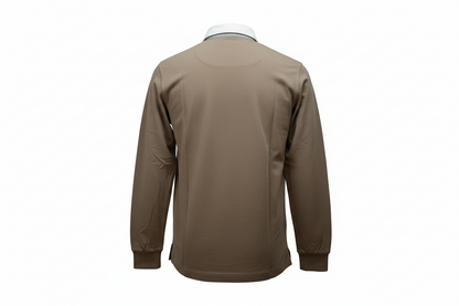 Maglia polo uomo Aeronautica Militare in tessuto marrone, stile casual con colletto e bottoni, perfetta per l'abbigliamento uomo.