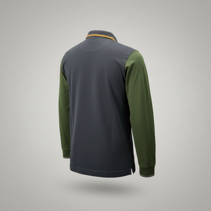 Polo uomo Aeronautica Militare a maniche lunghe in verde militare, stile casual e moda uomo.