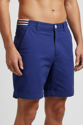 Pantaloncini Bermuda uomo Andy Richardson in tessuto lavato blu scuro, stile tennis, abbigliamento casual da uomo