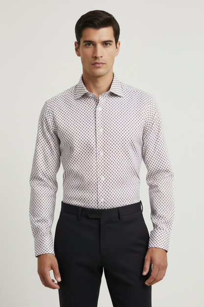 Camicia uomo Bagutta casual fantasia bianco e rosso, tessuto leggero e dettagli eleganti, perfetta per look quotidiani.