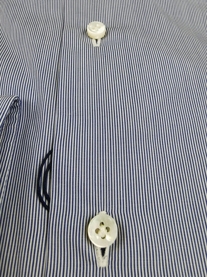 Camicia uomo Barba in fantasia millerighe bianca e denim con collo francese, abbigliamento casual moda uomo.