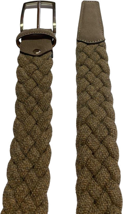 Cintura uomo Bergamotto intrecciata in lana e pelle, colore cammello, accessorio di moda maschile elegante e di qualità