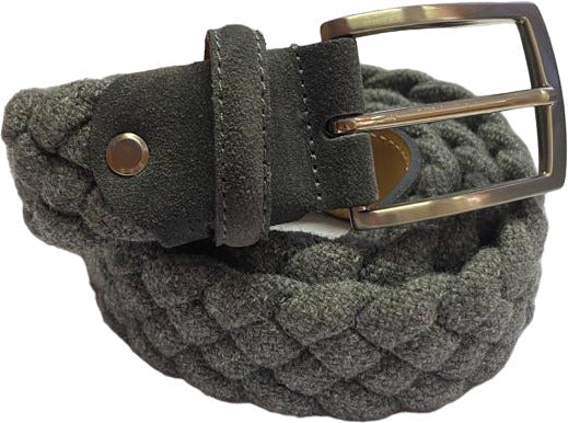 Cintura uomo Bergamotto intrecciata in lana e vera pelle di colore grigio, accessorio moda uomo.