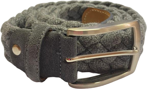 Cintura uomo Bergamotto intrecciata in lana e vera pelle grigia, accessorio di moda uomo.