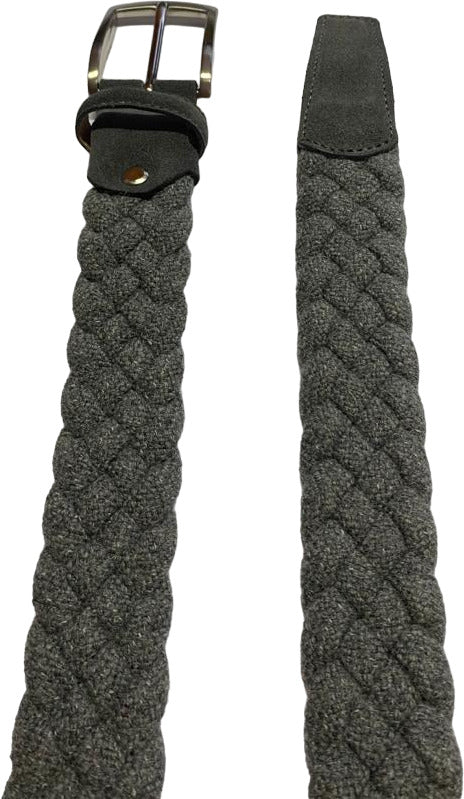 Cintura uomo Bergamotto intrecciata in lana e vera pelle, colore grigio, accessorio moda uomo.
