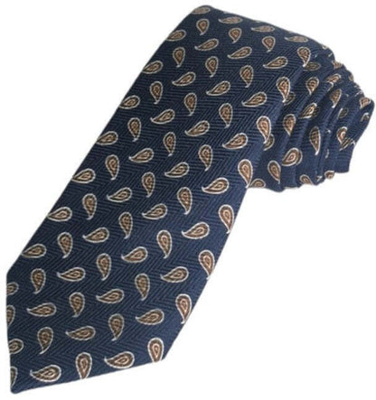 Cravatta uomo Bergamotto in seta blu fantasia cachemire, elegante accessorio moda con motivo raffinato e dettagli di alta qualità.