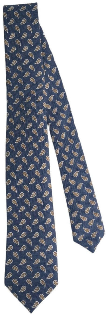 Cravatta uomo Bergamotto in seta blu fantasia cachemire, elegante accessorio moda con motivo raffinato e tessuto morbido.