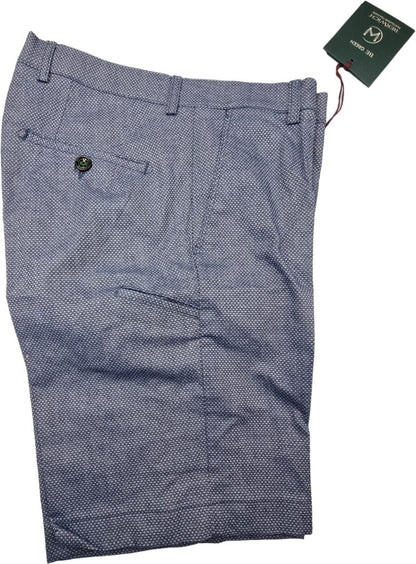 Pantaloncini Bermuda uomo BerWich in fantasia bianco e blu, abbigliamento moda uomo, dettaglio tessuto e design.