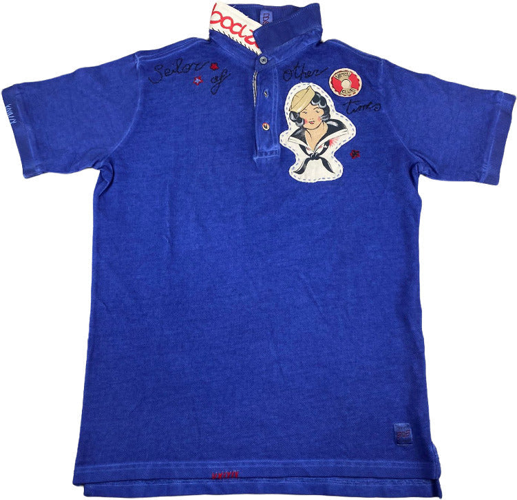 Polo uomo Bob Company fantasia Yacht Club in tessuto denim, moda sportiva con colletto e logo ricamato.