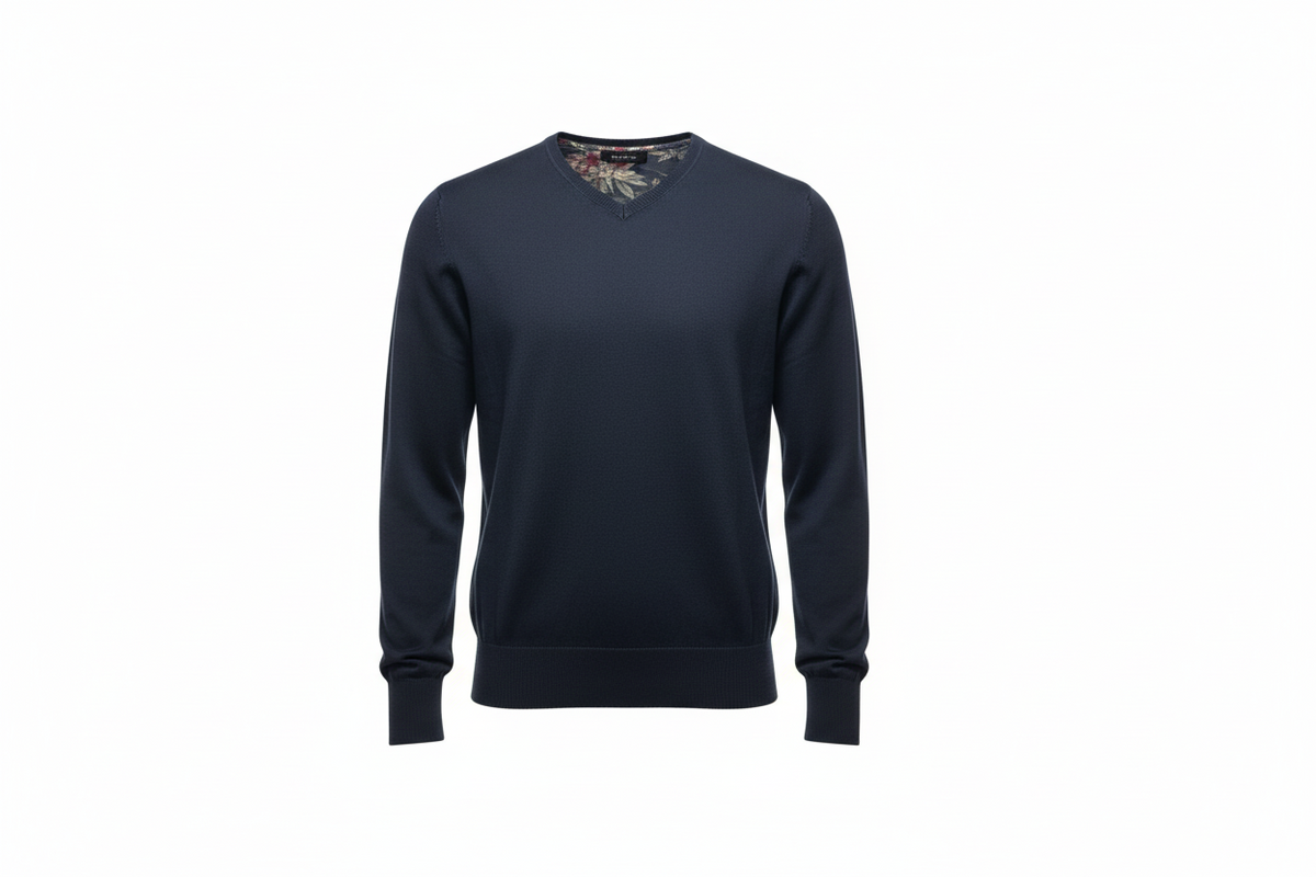 Maglia uomo Bob Company con scollo a V, in tessuto blu notte, abbigliamento moda uomo, maglione casual elegante