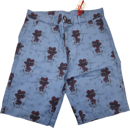 Bermuda uomo Bob Company con fantasia floreale blu, pantaloncini di moda, dettaglio visibile in primo piano