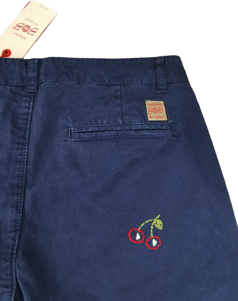 Bermuda uomo Bob Company blu scuro con ricami tinta unita, pantaloncini moda uomo in cotone con dettagli eleganti