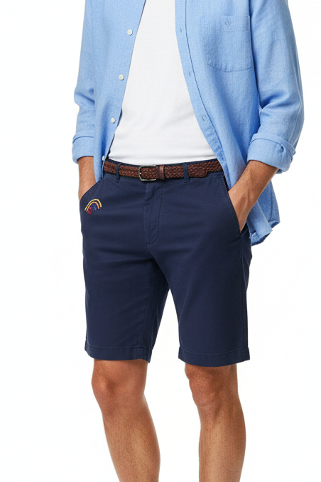 Pantaloncini Bermuda uomo Bob Company blu scuro con ricami, tinta unita, moda uomo, abbigliamento estivo.