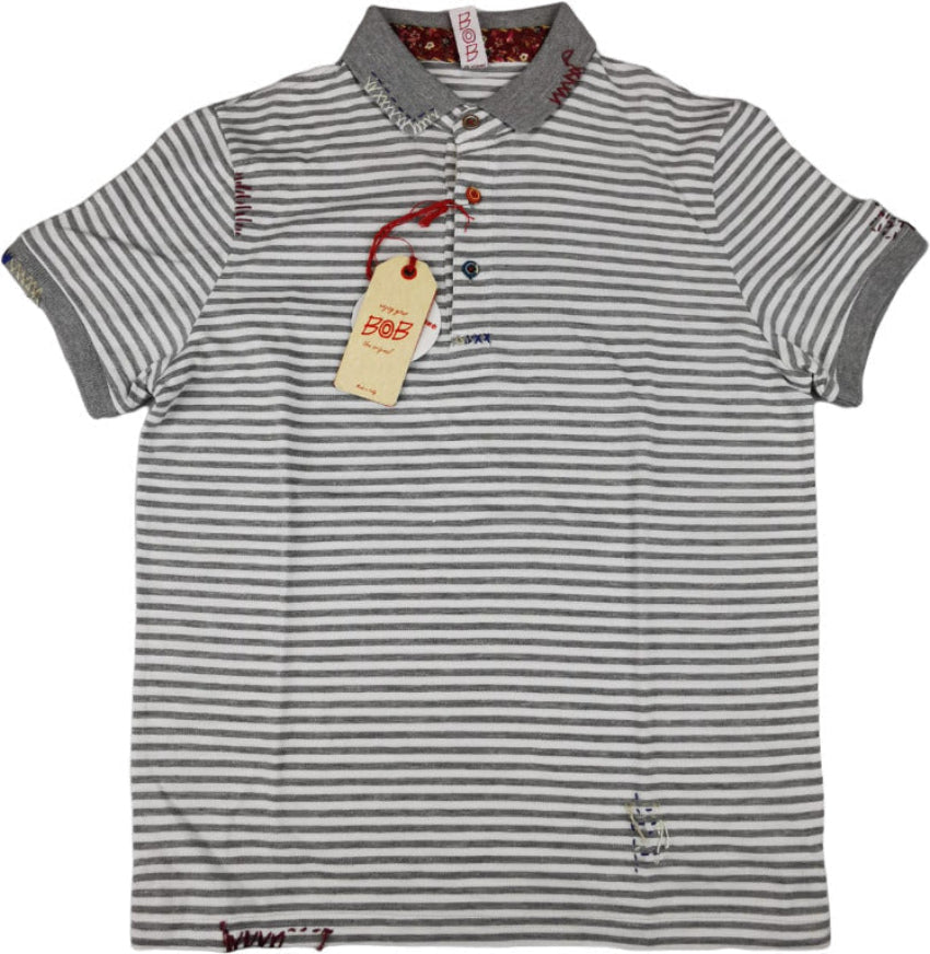 Polo uomo Bob Company con fantasia righe orizzontali, maglia a maniche corte in bianco, stile casual e moderno