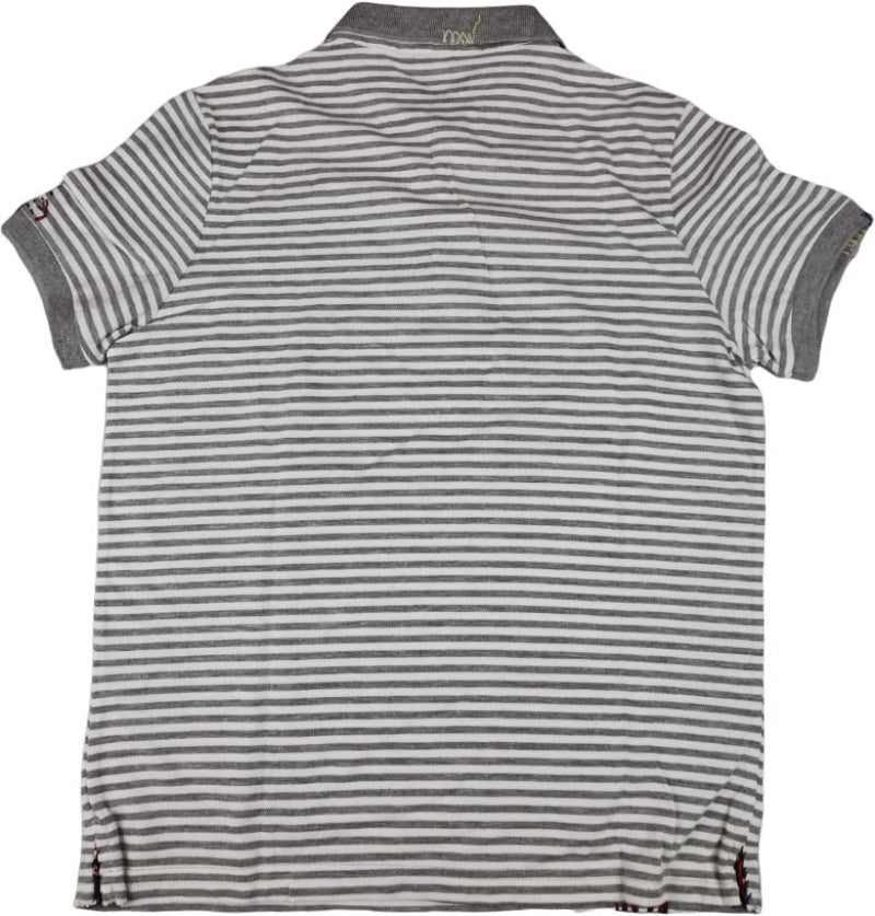 Polo uomo Bob Company con fantasia a righe orizzontali, maniche corte e colletto classico, in tessuto bianco con righe colorate.