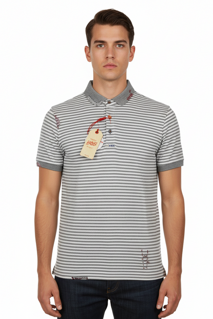 Polo uomo Bob Company con fantasia a righe orizzontali, maniche corte e colletto classico, tessuto bianco.