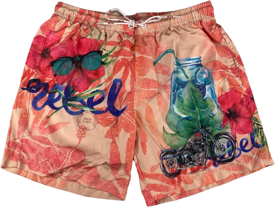Boxer mare uomo Bob Company con fantasia floreale rosa e rosso, pantaloncini da bagno sportivi per attività acquatiche.