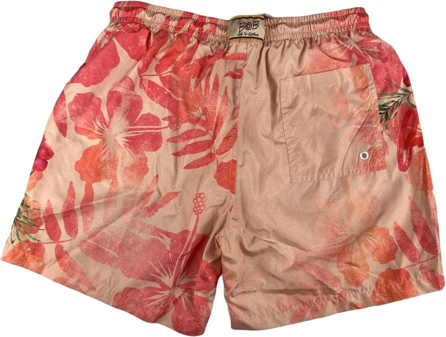 Boxer mare da uomo Bob Company, fantasia fiori rosa e rosso, pantaloncini per sport acquatici e tempo libero.