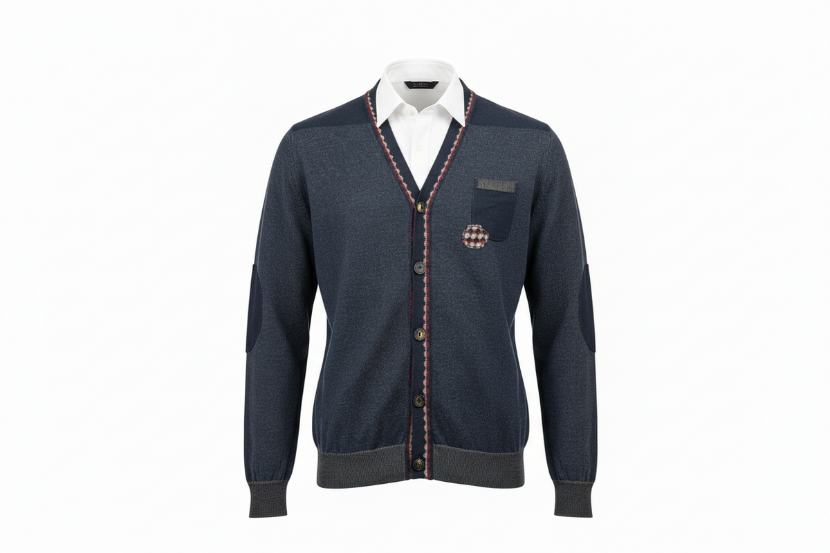 Cardigan uomo Bob the Original in misto cotone, lana merino, colore fango, con bottoni, made in Italy, abbigliamento moda uomo