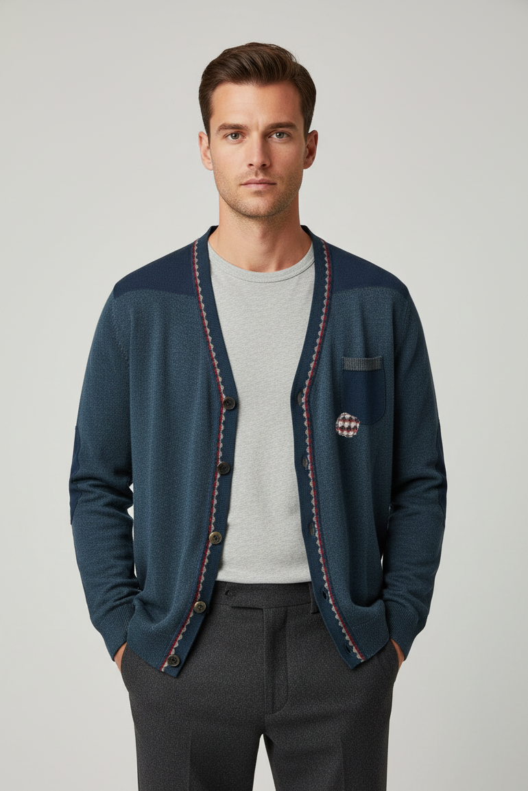Cardigan da uomo Bob the Original in misto cotone, lana merino, colore fango, con bottoni, made in Italy, moda uomo.