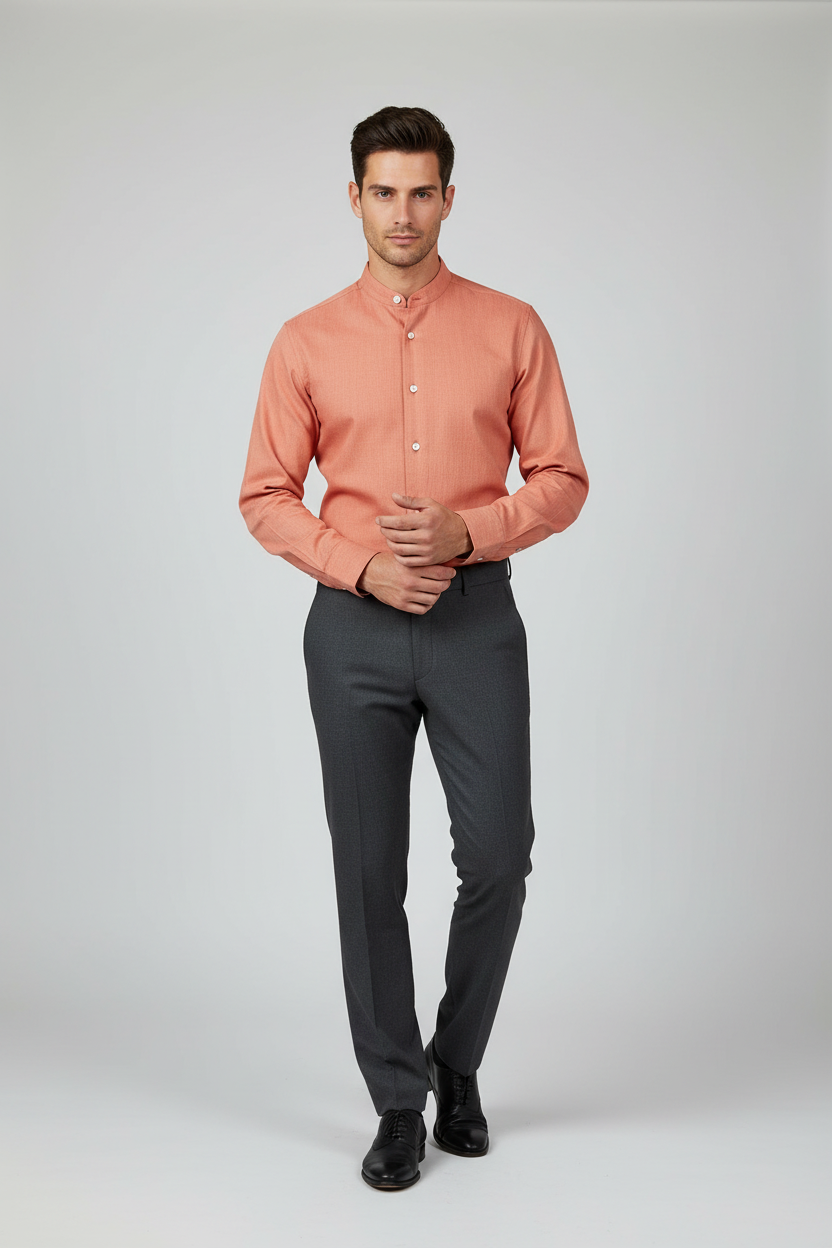 Camicia casual uomo Borriello Coreana arancione, tessuto leggero, colletto classico, stile moderno e confortevole.