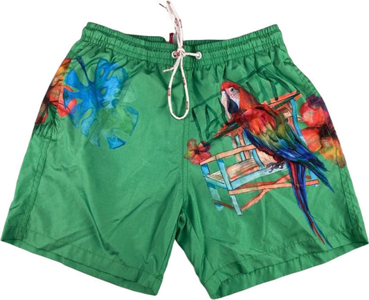 Boxer mare uomo BoB Company fantasia pappagallo fiore verde. Fronte