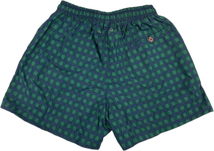 Men's Swim Trunks - Dandy Style - Checkered Pattern - Green/Blue