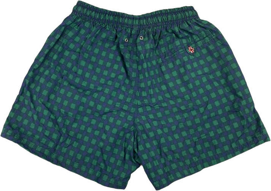 Men's Swim Trunks - Dandy Style - Checkered Pattern - Green/Blue