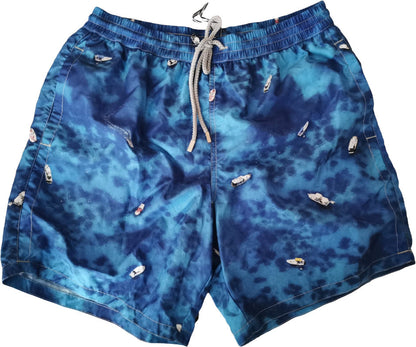 Zeybra Portofino 1962 Men's Swim Shorts - Sea/Boat Pattern - Multi-Color Blue