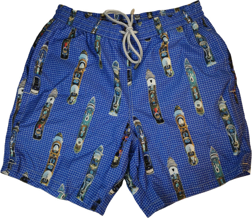 Boxer mare Uomo Zeybra Portofino 1962 - fantasia navi - colore blu elettrico