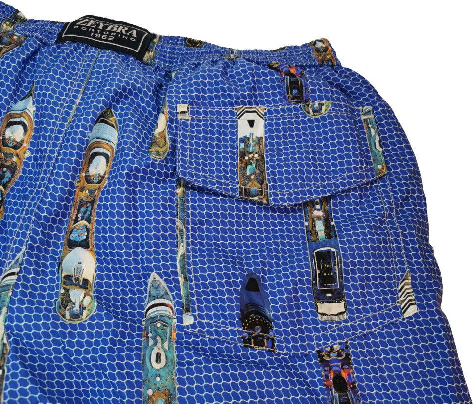 Boxer mare Uomo Zeybra Portofino 1962 - fantasia navi - colore blu elettrico